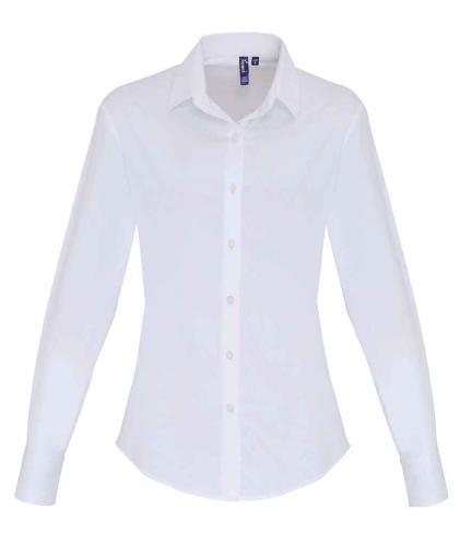 Premier Ladies Long Sleeve Stretch Fit Poplin Shirt - WHI - XXL